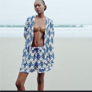 Zara printed cardigan with piping